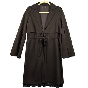 Krisa Small Trench Dress Coat Lace Hem Open Slit Sleeve Drawstring Waist Gothic